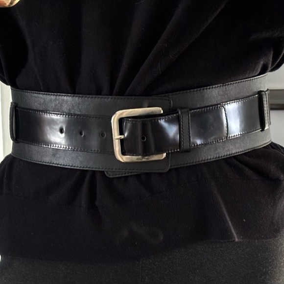 Club Monaco Accessories - Vintage NWOT Sz S Club Monaco Black Leather Belt w Silver Buckle Handmade Italy